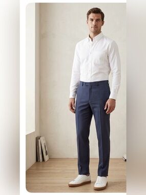 Strellson Quinten Blue Textured Micro-Check Dress Pants